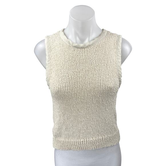 MNG Mango Women's Cream Sleeveless Knit Crew Neck Sweater Tank Top Size XS - Picture 1 of 3